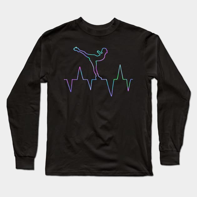 Neon ice skater heartbeat Long Sleeve T-Shirt by Becky-Marie